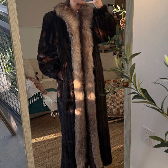 100% real Mink full length coat fox details mink fur coat - Picture 9 of 15